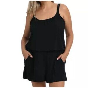 Maxine Of Hollywood Jersey Swim Romper One Piece Swimsuit Size 22W Black New